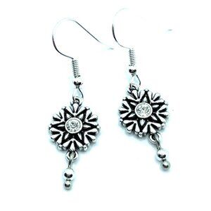 Brighton Arctica Snowflake Crystals Dangle Bead Holiday Silver Earrings